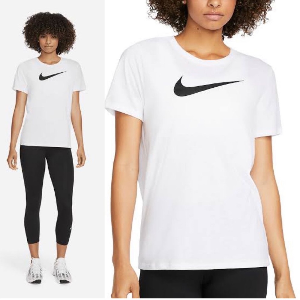 Nike dr-fit athletic cut short sleeve swoosh running activewear top woman’s